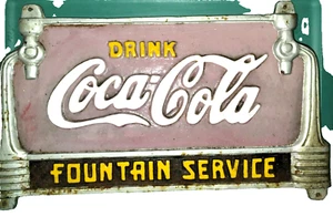 Rare VTG Art Deco 1930s Drink Coca Cola Fountain Service Cast Iron Bench Sign - Picture 1 of 5