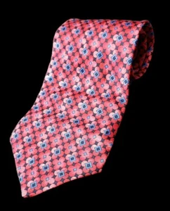 GEOFFREY BEENE Red Pink Blue Diamond Argyle Flora Tie 100% Woven Silk 4"W58"L - Picture 1 of 4