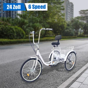 24 Zoll 6-Gang Dreirad Erwachsene Fahrrad 3 Räder Senioren Einkauffahrrad DHL - Bild 1 von 13
