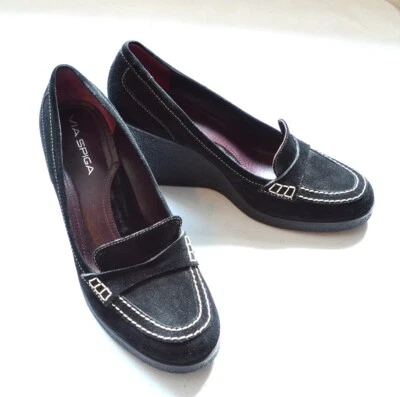 VIA SPIGA Mocasín Cuñas Gamuza Negro Ligeramente Usado Foto 1 de 4