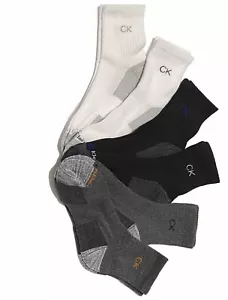 Calvin Klein 6-Pair Men's Cushion High Quarter Socks Black/Gray/White - Picture 1 of 4