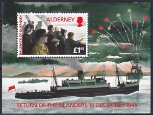 Alderney 1995 Yvert S/S #1 Retorno de los evacuados barcos montado estampillada en muy buen estado - Imagen 1 de 1