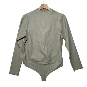 Skims Faux Leather Mock Neck Long Sleeve Bodysuit Shell Tan Size 2X Neutral - Picture 1 of 11