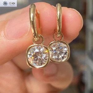 3.00 TCW F VS1 Round Lab Grown Diamond Leverback Drop Earring In 14k Yellow Gold - Picture 1 of 11