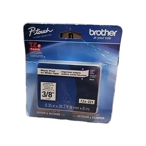 "Cinta de etiquetas Brother P-Touch TZe-221 negra impresa en blanco 3/8"" genuina OEM" - Imagen 1 de 2