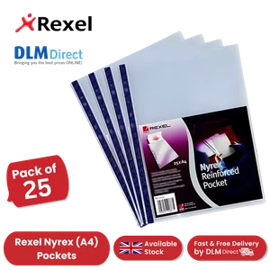 Rexel Nyrex A4 verstärkte Kunststofftaschen zum Öffnen oben - 25er-Pack durchsichtige Hüllen - Bild 1 von 10