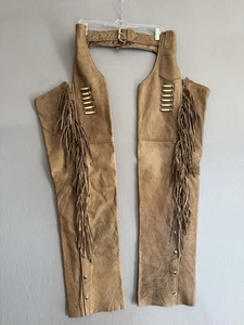 Vintage HOT LEATHERS Chaps Tan Leather Womens XXL Snap Bone Fringe Western Biker - Bild 1 von 12