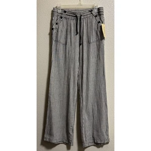 NWT Rewind Juniors Size 7/28 Linen Blend Striped Pull On Pants Coastal Nautical - Picture 1 of 11