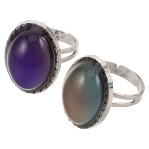 2 Pcs Color-changing Ring Change Oval Stone Mood Adjustable Size Rings - Picture 1 of 12
