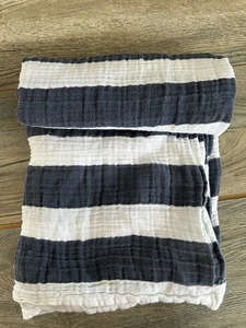 Little Unicorn Muslin Swaddle Blanket 100 % Cotton 44x42 Navy Blue White Stripes - Picture 1 of 5