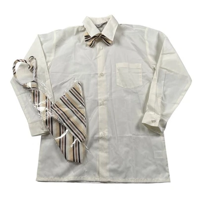 SH Churchill & Co Dress Shirt Youth Boys 12 Off-white Bow Neck Tie Pocket Square - Image 1 of 4