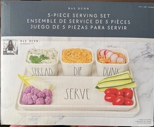 New In Box Rae Dunn 5-Piece Serving Set - Spread, Dip, Dunk, Serve & Farmhouse - Picture 1 of 6