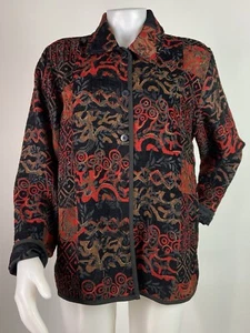 Coldwater Creek Size Large Red Black Tapestry Reversible Art-to-Wear Jacket - Picture 1 of 10
