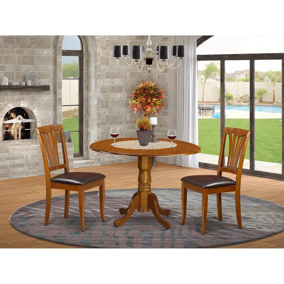 East West Furniture Dublin Wood 3-Piece Dining Set In Brown Finish DLAV3-SBR-LC