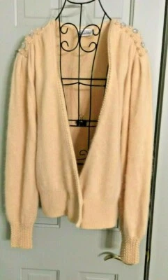 De Colección Madeline Cordero Lana Angora Doble Pecho V Suéter Perlas Estrás M Foto 1 de 4