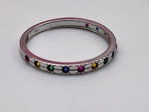 Sterling Silver Ring 925 Multicolour Crystals Cubic Zirconia 1.42g Size P - Picture 1 of 8