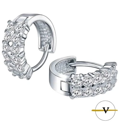 ORECCHINI DONNA A CERCHIO DI 1,3 CM CON ZIRCONI BIANCHI IN ARGENTO 925 RODIATO - Immagine 1 di 4