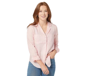 Camicia blusa NYDJ manica lunga in lino con bottoni rosa garofano taglia a scelta - Foto 1 di 2