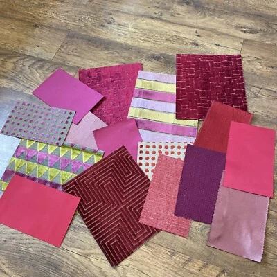 Fabric Samples Red Pink Mixed Weight Media Collage Patchwork Remnants Art Craft - Image 1 of 4