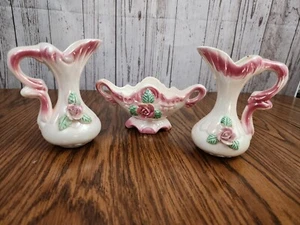 Vintage Rose Petal Pink Vase Set, 2 Pitchers 1 Oval dish! Fragile, Beautiful🌸 - Picture 1 of 19