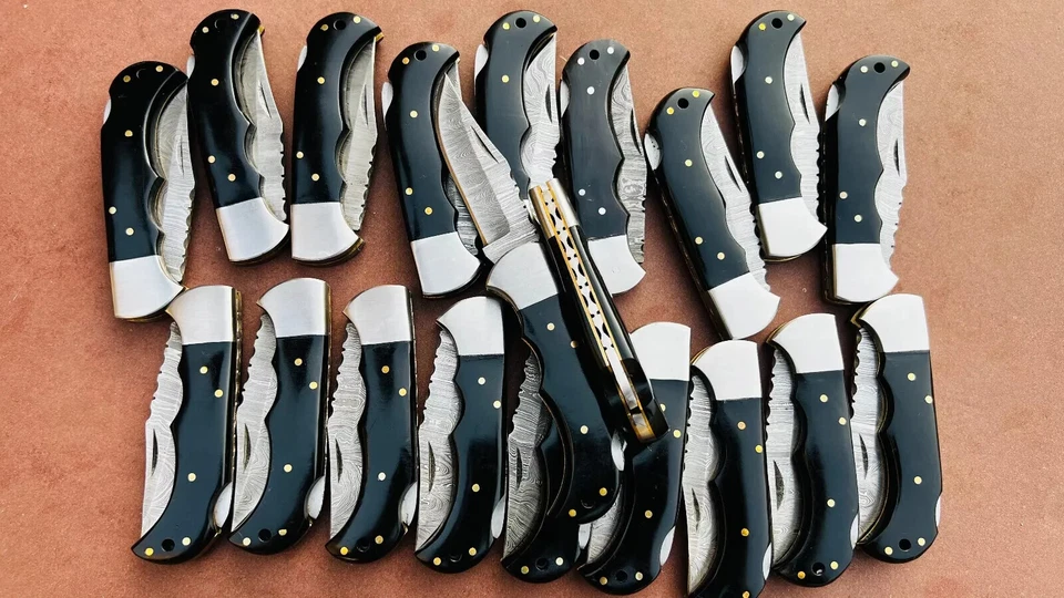 LOTE de 20 piezas Cuchillo Plegable de Caza de Acero Damasco, Cuchillos de Bolsillo con Funda Foto 1 de 4