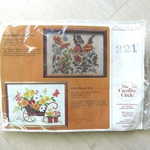 The Creative Circle FLOWER CART # 321 Embroidery Kit Old Stock New Vintage 1981 - Picture 1 of 9