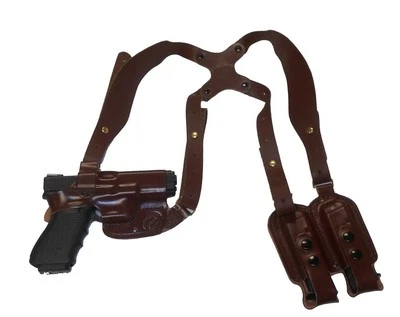 HAND MADE LEATHER HORIZONTAL SHOULDER RIG BROWN LH LEFT SR40 LASERMAX RMSR LASER - Image 1 of 4