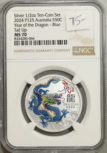 2024 Australia 1/2 oz 9999 Silver Year of the Dragon Colorized NGC MS 70 #5-066 - Picture 1 of 2