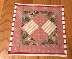 Quilted Patched Table topper, new handmade 11 x pink and tan, new with liner - Picture 1 of 7