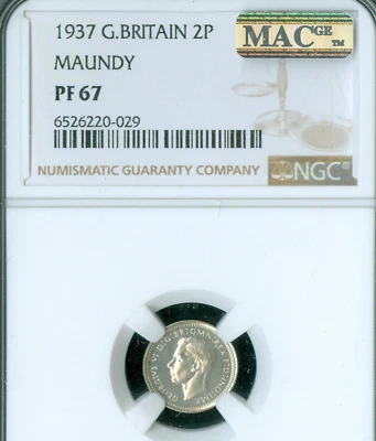 1937 GREAT BRITAIN 2 PENCE MOUNDY PF67 PROOF RARE  . - Image 1 of 4