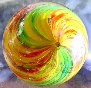 OLD TOY MARBLE 0.71" ONION SKIN SWIRL ,SHRUNKEN 4 PANELED HAND MADE EOD WETMINT - Picture 1 of 24