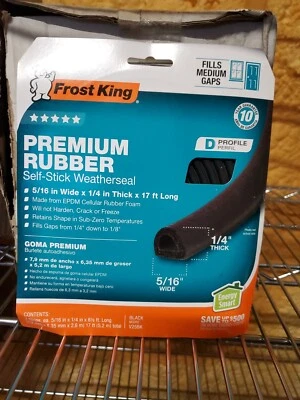 2 Strips Rubber Weatherseal Self Stick 5/16" x 1/4" x 17' Long Frost King V25BK - Image 1 of 4