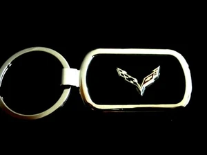 Corvette C7 Black Onyx w/ Silver Trim Key Chain-Free Engraving - Picture 1 of 5