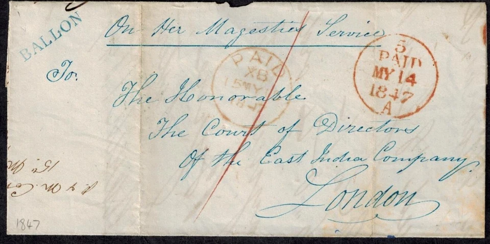 Dutch East Indies Pre Stamp 1847 Full Cover Ballon to London East India Company - Image 1 of 4