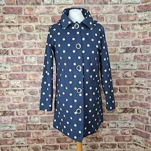 Tulchan Raincoat Overcoat UK 10 Knee Length Blue White Polka Dot Fleece Lined - Picture 1 of 12