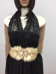 GENUINE BLOND RUSSIAN SABLE FUR  BELT  LENGTH 23"-33" Sz.M IVORY Elastic Stretch - Picture 1 of 3
