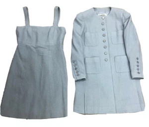 CHANEL 1997 Blue TWEED Dress suit COAT Logo Button Sz.M (42) - Bild 1 von 11