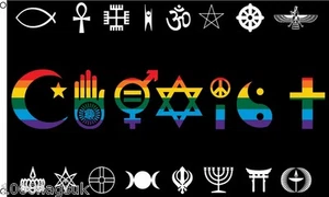 Koexist Regenbogen Stolz und religiöse Toleranz Polyester 5 Fuß x 3 Fuß Flagge - LETZTE PAAR - Bild 1 von 3