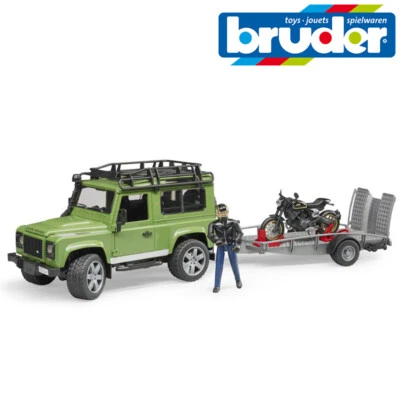 Bruder Toys 02589 LandRover Defender Trailer Ducati Scrambler Cafe Racer + Rider - Image 1 of 3