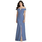Nwt Dessy Collection 3038 8 Crepe Off-The-Shoulder Notch Trumpet Gown Larkspur