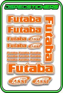 FUTABA RC STICKERS A5 SHEET R/C PLANE CAR BUGGY HELI REMOTE CONTROL ORANGE WHITE - Picture 1 of 8
