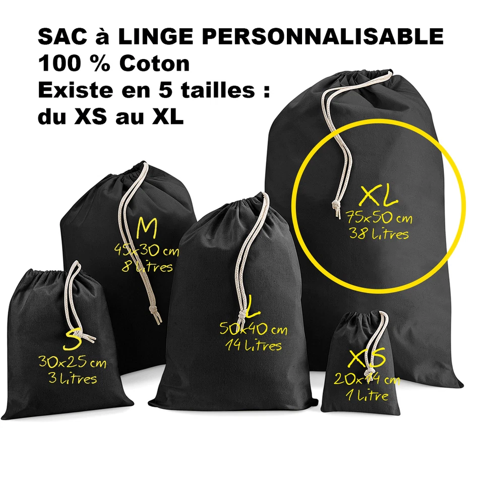 SAC à LINGE NOIR a personnaliser crèche vetements enfants Taille XL Grand modèle - Photo 1/1