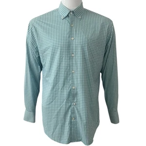 Peter Millar Summer Comfort Men Size Medium Button Down Shirt Green Blue Plaid - Picture 1 of 3