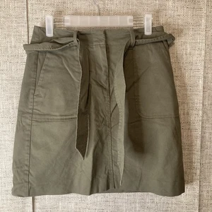LOFT Outlet Petites Women's Olive Green A-Line Skirt, Size OP With Pockets, Belt - Picture 1 of 7