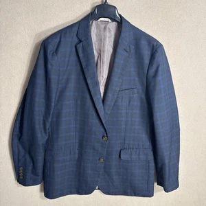 Haggar 1926 Originals 46L blu scuro pannello finestra plaid poli viscosa 2 bottoni - Foto 1 di 14