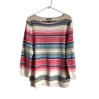 Chaps linen cotton pullover sweater lightweight pink blue green stripes XL - Image 1 of 4
