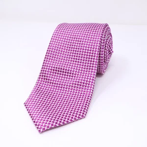Charles Tyrwhitt Tie Mens 100% Silk Woven Magenta Geometric Satin Shiny - Picture 1 of 11