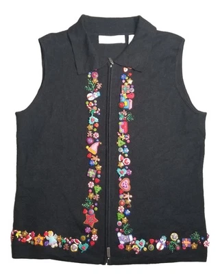 Antigo Colete de Natal Marisa Christina Y2K Papai Noel Pão de Gengibre Homem Grandmacore Tamanho M - Imagem 1 de 4