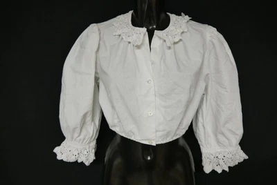 Gr.42 Dirndlbluse weiß Bluse für Dirndl Baumwolle mit Spitze B11261 - Bild 1 von 4