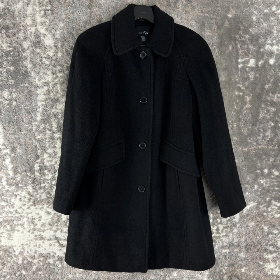 Gola de botão East5th tamanho S lã inverno ao ar livre casaco preto forrado - Imagem 1 de 4